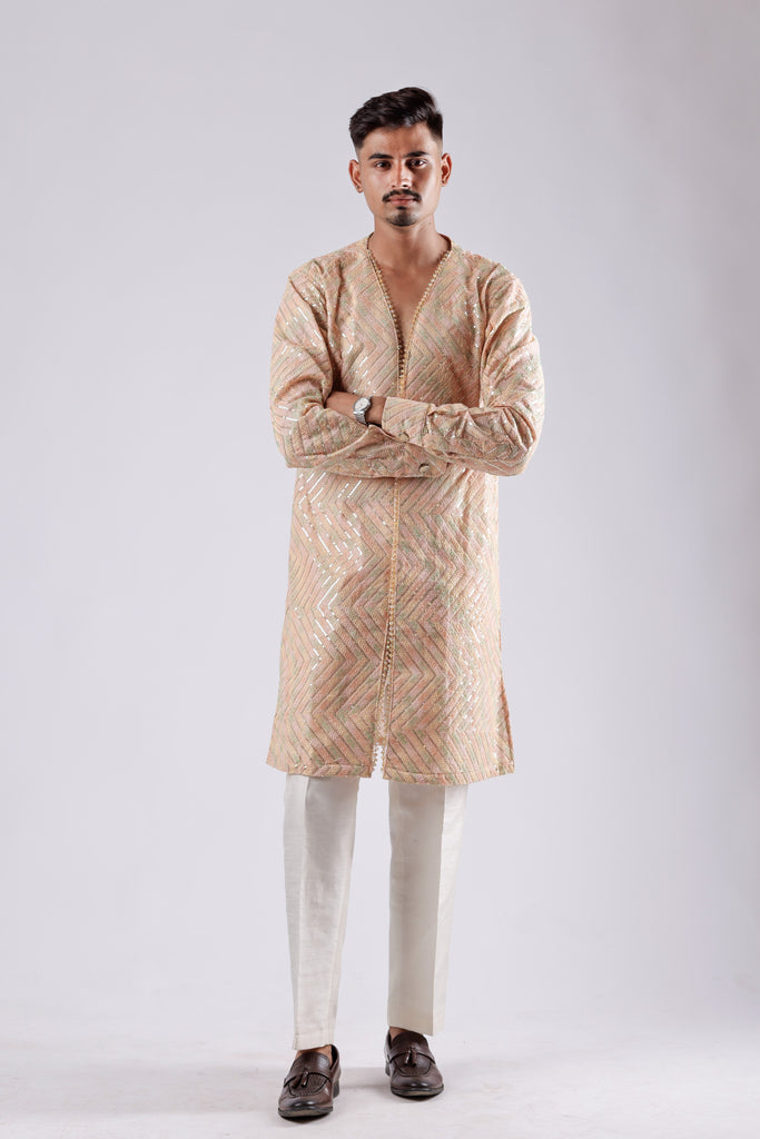 Regal Rust Brocade Sherwani Set with Dupion Silk Pants