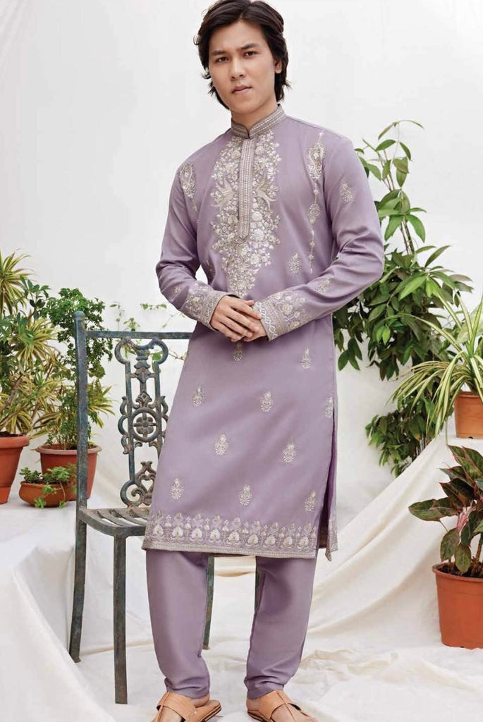 Lavender Embroidered Men’s Kurta Set