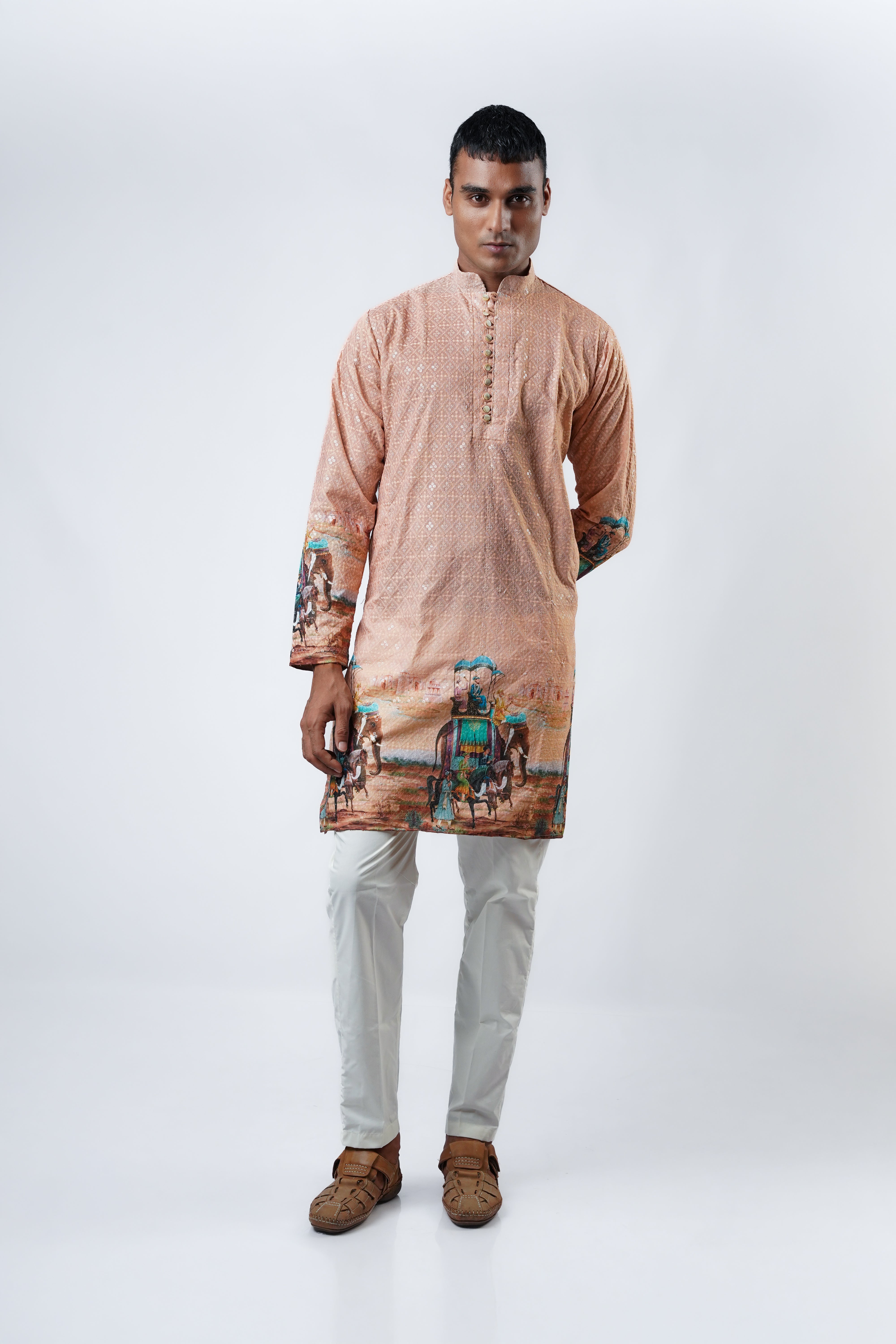 Regal Elephant Procession Printed Kurta – Heritage Collection