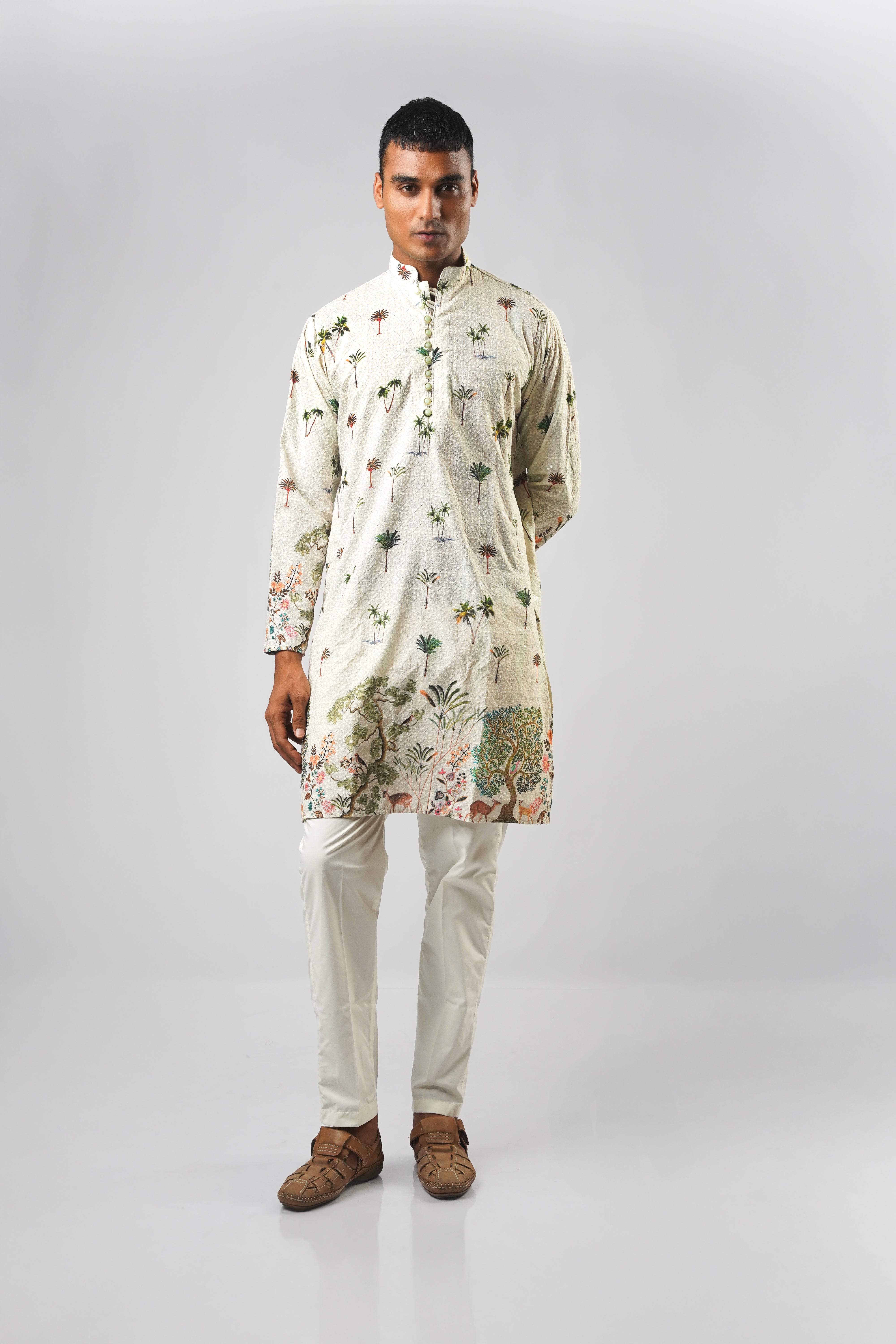 Ivory Kurta with Hand-Drawn Botanical Print – Nature’s Tapestry Collection